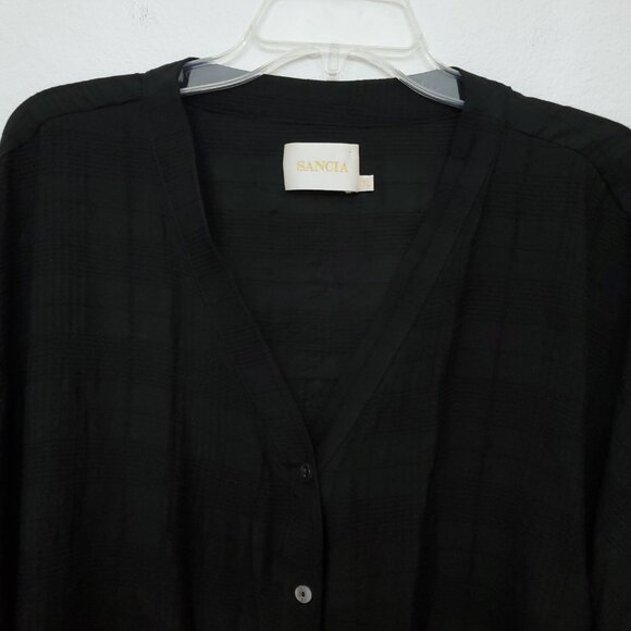 Anthropologie Sancia V-Neck Women's Button Breezy Check Shirt Size Large - Picture 3 of 13